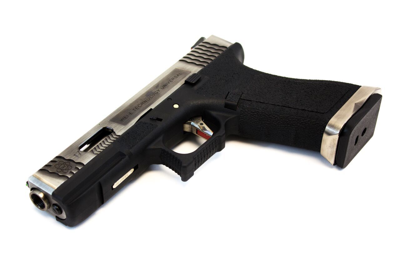 WE E Force EU Glock 17 Pistol Black with Silver Slide and Silver Barrel - G...